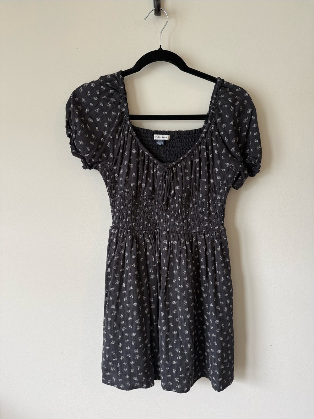 Smocked Waist Dark Blue Floral Mini Dress